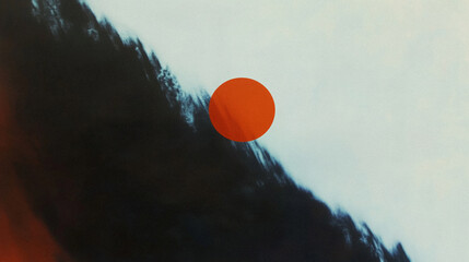 Fototapete - Abstract composition with red circle and blurred dark wave on light background