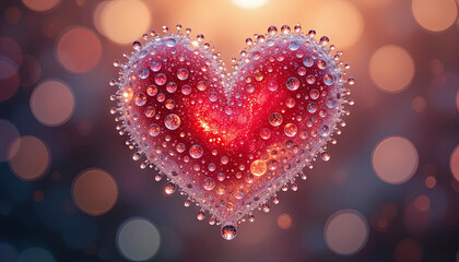 Poster - A heart shaped decoration stands out, adorned with glistening water droplets. The warm light creates a dreamy background, adding a festive touch to the atmosphere