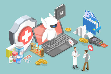3D Isometric Flat Vector Illustration of Health Care Automation, Future Technoligies