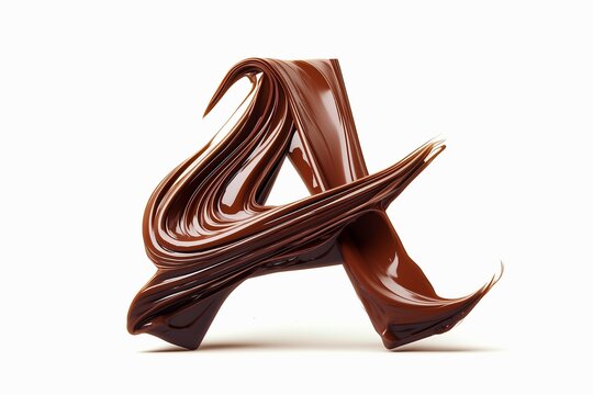 Letter A designed with flowing cocoa texture isolated on white background