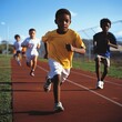 © Hoolity - A group of children races on a track, showcasing energy and enthusiasm for running and sports.