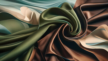 Poster - A Luxurious Green and Brown Silk Satin Fabric Abstract Background Features a Gradient From Olive to Dark Shades With a Matte Finish - Digital Art