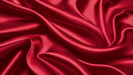 Poster - A Luxurious Red Silk Satin Background With Soft Wavy Folds That Create a Smooth and Shiny Texture - Digital Art