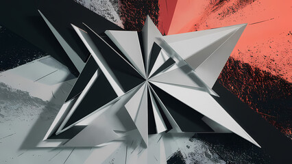 Poster - An Abstract Geometric Background Design With a Black, White, Light Gray, and Silver Color Palette - Digital Art