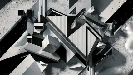 Poster - A Conceptual Art Piece Featuring an Abstract Geometric Design With Black, White, Light Gray, and Silver Elements - Digital Art