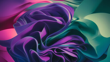 Poster - A 3D Render of an Abstract Colorful Background Dominated by Shades of Purple and Green - Digital Art