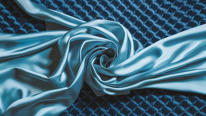 Poster - A Luxurious Royal Background Showcases a Light Blue Silk Satin Fabric Elegantly Draped With Soft Folds - Digital Art