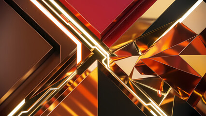 Poster - An Abstract Background Featuring Geometric 3D Shapes in a Modern Color Palette Arranged in a Dynamic Composition - Digital Art