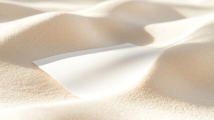 Poster - A blank piece of paper resting on a soft surface of sand, symbolizing an opportunity for creativity, writing, and expression in a calm and serene environment.