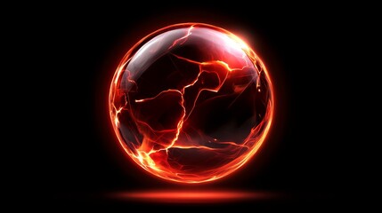 Wall Mural - Glowing Red Energy Orb - A vibrant red orb pulses with inner light, its surface cracked and glowing intensely against a black background