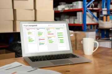 Aufkleber - project planning software for modish business project management on the computer screen showing time