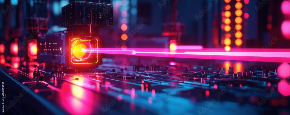 Ion traps in a quantum computing lab with vibrant laser beams, sci-fi ...