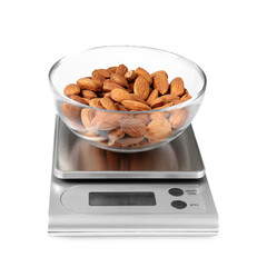 Wall Mural - Electronic kitchen scale with almonds isolated on white