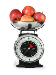 Wall Mural - Retro mechanical kitchen scale with apples isolated on white