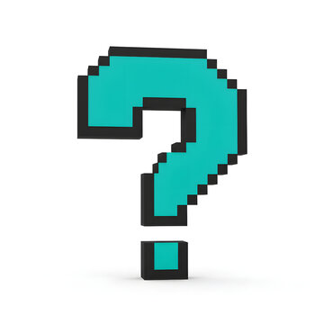 Retro 8-bit pixel art question mark icon, a classic gaming help symbol designed in pixelated style, isolated on a white background as a nostalgic FAQ graphic element