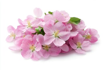 Poster - A bunch of pink crab apple blossoms on a white background Generative AI