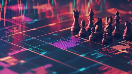 Poster - Strategic chess match financial data analysis digital arena global market trends analytical insights
