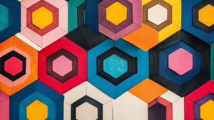Poster - Exploring a vibrant hexagon pattern abstract art digital space close-up view geometric design