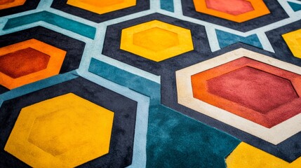 Poster - Vibrant hexagon pattern abstract design digital art studio environment close-up view geometric aesthetics