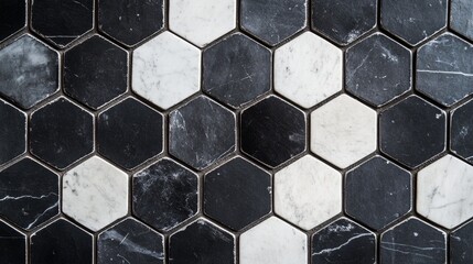 Poster - Closeup capture of black and white hexagonal pattern studio photography minimalist macro geometric design