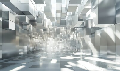 Wall Mural - A 3D rendering of an abstract big data concept with white and gray wave light textures.