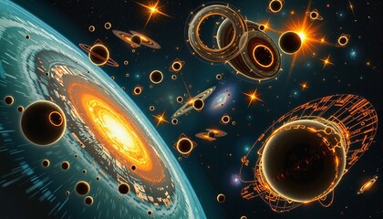Wall Mural - Futuristic Cosmic Digital Planetary System