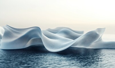 A contemporary graphic design featuring an abstract 3D render on a minimalistic background.