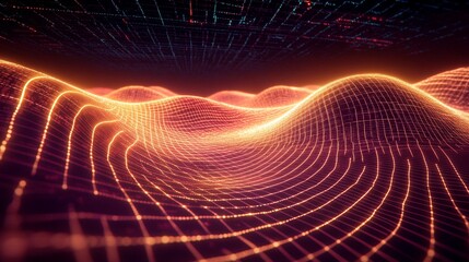 Poster - Dynamic grid flow in cyberspace virtual realm digital artwork futuristic environment digital perspective technology