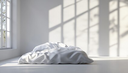 Wall Mural - White draped form in sunlit empty room