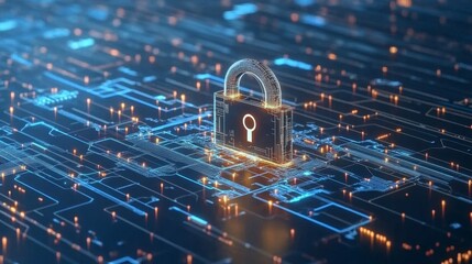 Poster - Unlocking potential digital lock above a grid virtual security scene futuristic environment cyber landscape technology concept