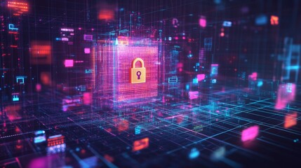 Poster - Unlocking the future a digital lock over a high-tech grid virtual realm animation cyber space futuristic design