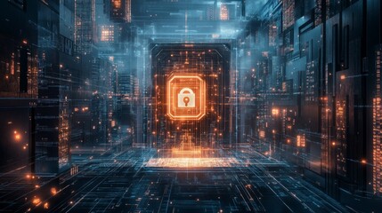 Poster - Unlocking the future digital lock above tech matrix virtual realm digital art futuristic perspective innovative security concept