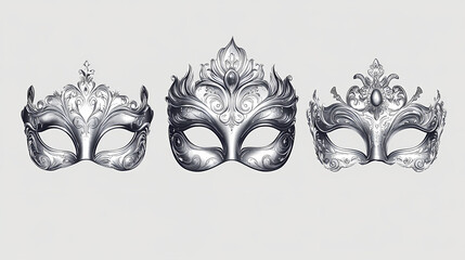 Wall Mural - set luxury silver opera masks