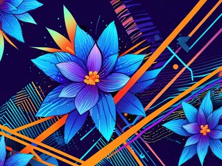 Canvas Print - Neon Bloom: Psychedelic Floral Artwork