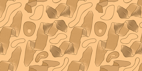 Wall Mural - linear curly shapes seamless pattern in brown colors. abstract background with 3d effect. outlines p