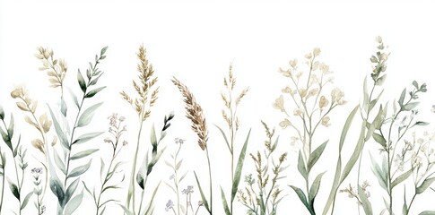 Wall Mural - Watercolor grass, hand-drawn and isolated on white, with an abstract style suitable for spring and summer themes