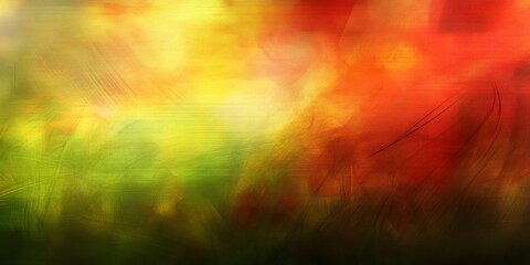 Poster - abstract background with brush strokes and lines blending green, yellow, orange and red, creating a 