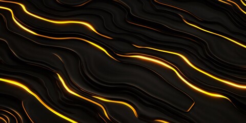 Aufkleber - Abstract black wavy background with golden glowing lines flowing on its surface