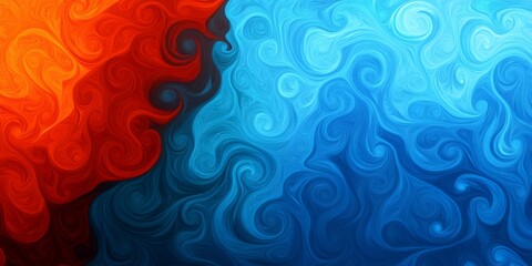 Poster - Red and blue swirling patterns forming vibrant, mesmerizing abstract design