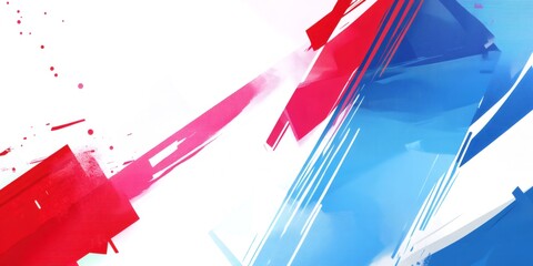 Poster - Vibrant red and blue brush strokes forming dynamic abstract contemporary artwork