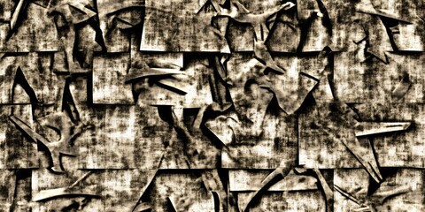 Poster - Textured geometric shapes creating grungy, dynamic abstract pattern with layered visual complexity