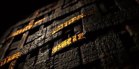 Aufkleber - Intricate golden lines glowing on a dark, rough textured surface, creating a mysterious and complex pattern