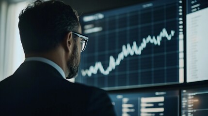 Poster - Businessman Analyzing Financial Stock Market Data Graphs Charts Growth Success Strategy Planning Investment Professional Investor Serious Concentrated