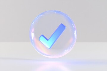 Poster - Modern 3D render of translucent bubble with checkmark symbol highlighting approval and confirmation