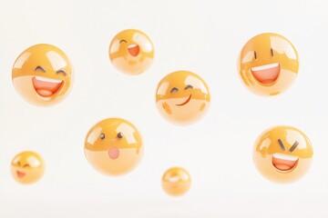Poster - 3D render of cheerful emoji balls expressing various emotions on a white background