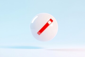 Poster - Render of a floating spherical object featuring a distinctive red stripe against a pastel background