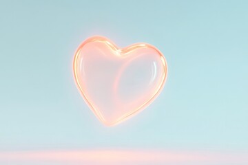 Poster - Floating transparent heart with a soft glow against a pastel background in a creative render