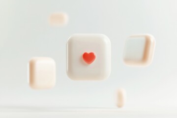 Poster - Floating white buttons with a red heart symbol representing love and connection in communication
