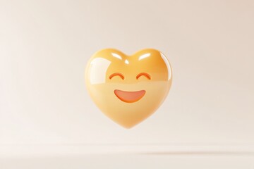 Poster - 3D render of a yellow heart with a smiling face on a soft background
