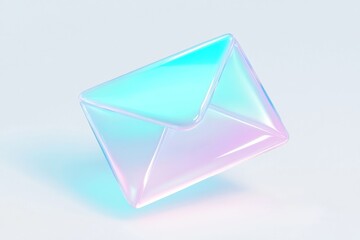 Poster - 3D render of a glossy, iridescent envelope floating in a minimalist setting